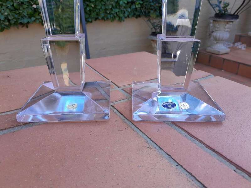 A Pair Of Crystal Bohemia Candle Holders / Sticks