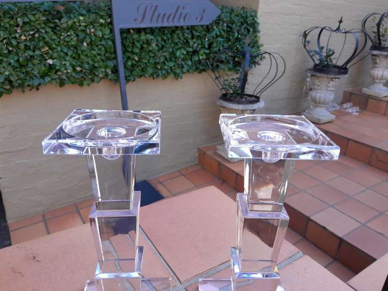 A Pair Of Crystal Bohemia Candle Holders / Sticks