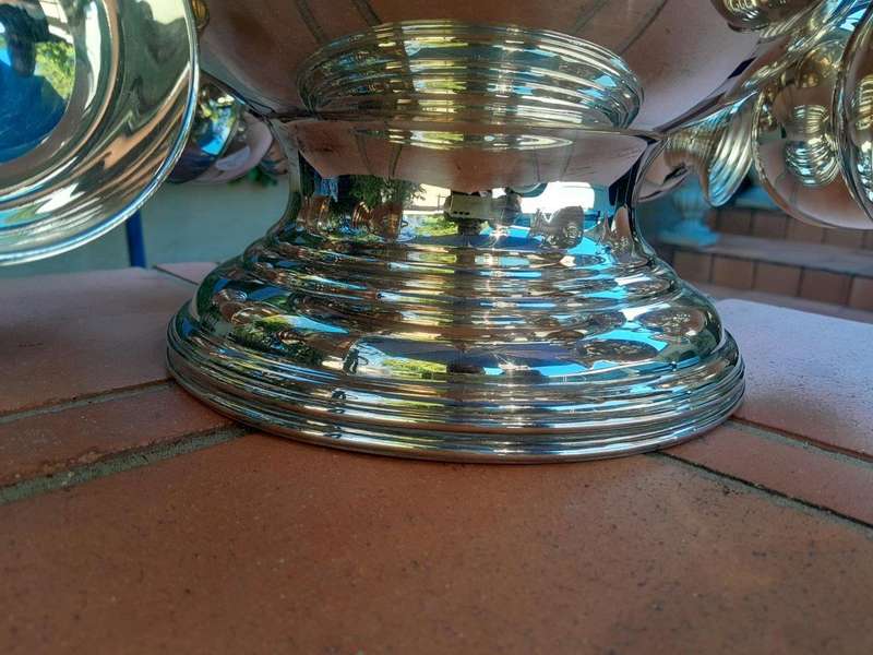 A 20th Century A1 Silver-Plate Punch Bowl With Eight Cups And Hooks And Ladle With Elephant Head
