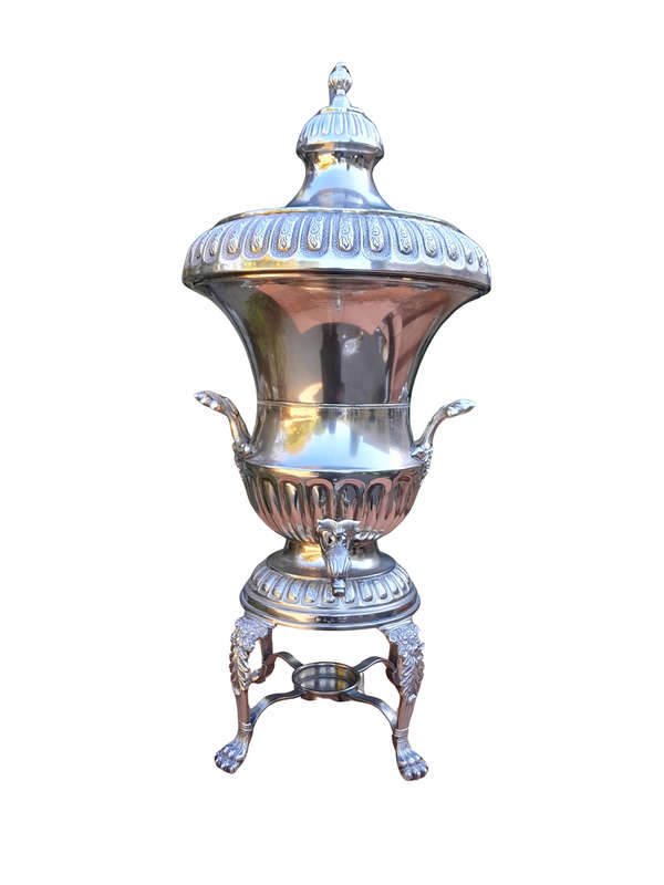 A 20th Century Silver Plate Hot Water Urn With Top On Lion Paw Feet