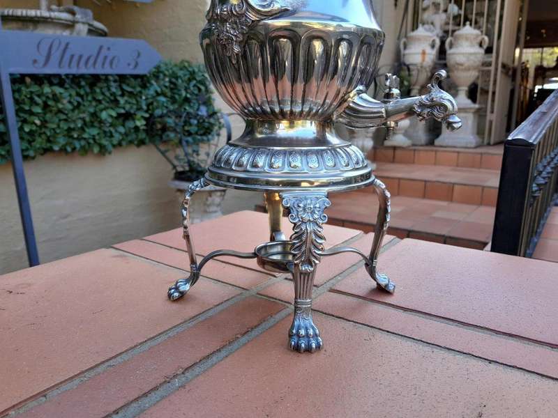 A 20th Century Silver Plate Hot Water Urn With Top On Lion Paw Feet
