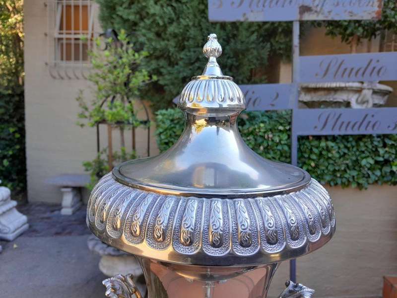 A 20th Century Silver Plate Hot Water Urn With Top On Lion Paw Feet