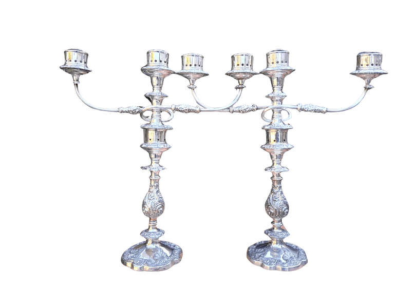 A 20th Century Pair Of Ornate Silver Plate Candelabras