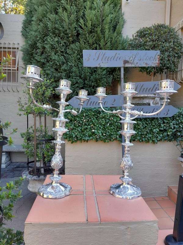 A 20th Century Pair Of Ornate Silver Plate Candelabras