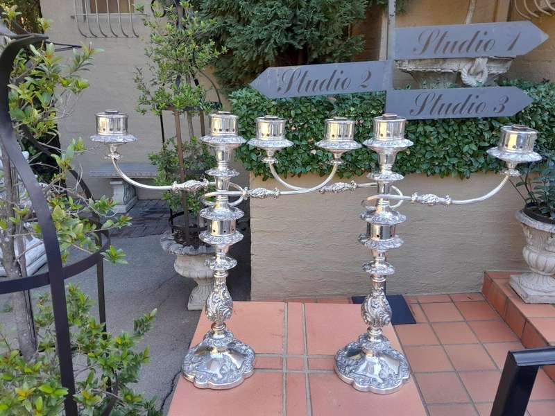 A 20th Century Pair Of Ornate Silver Plate Candelabras