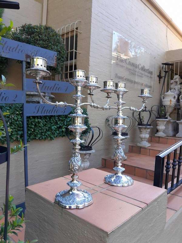 A 20th Century Pair Of Ornate Silver Plate Candelabras