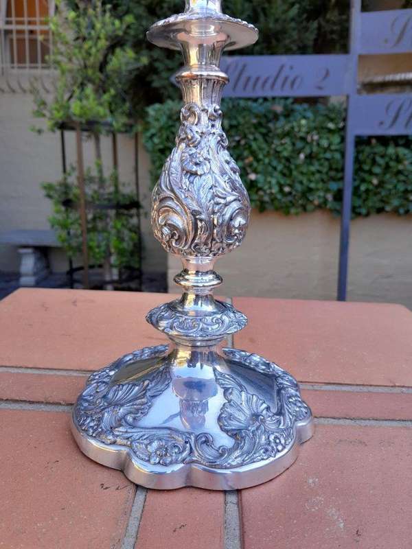 A 20th Century Pair Of Ornate Silver Plate Candelabras