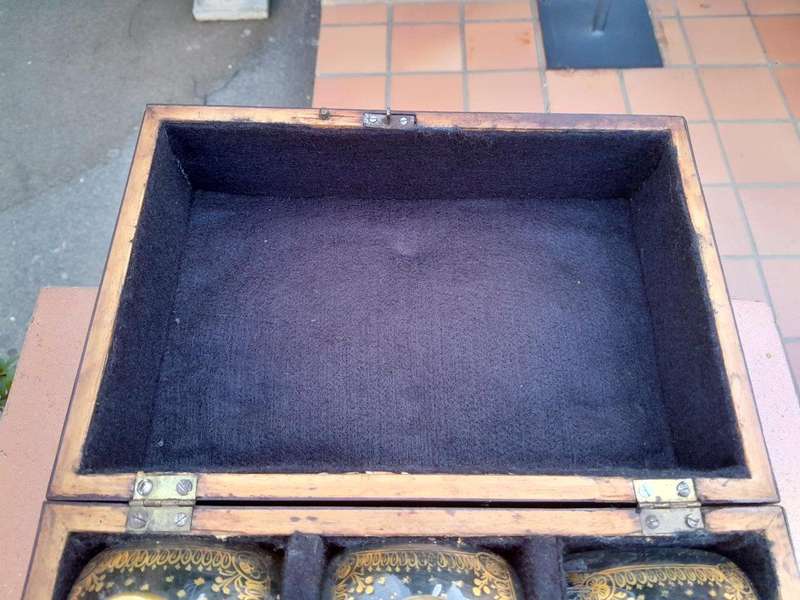 A 20th Century Decanter Velvet Lined Box With Six Decanters And Two Crystal Glasses