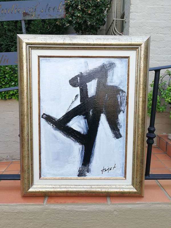 A Black and White Abstract Composition Oil On Canvas