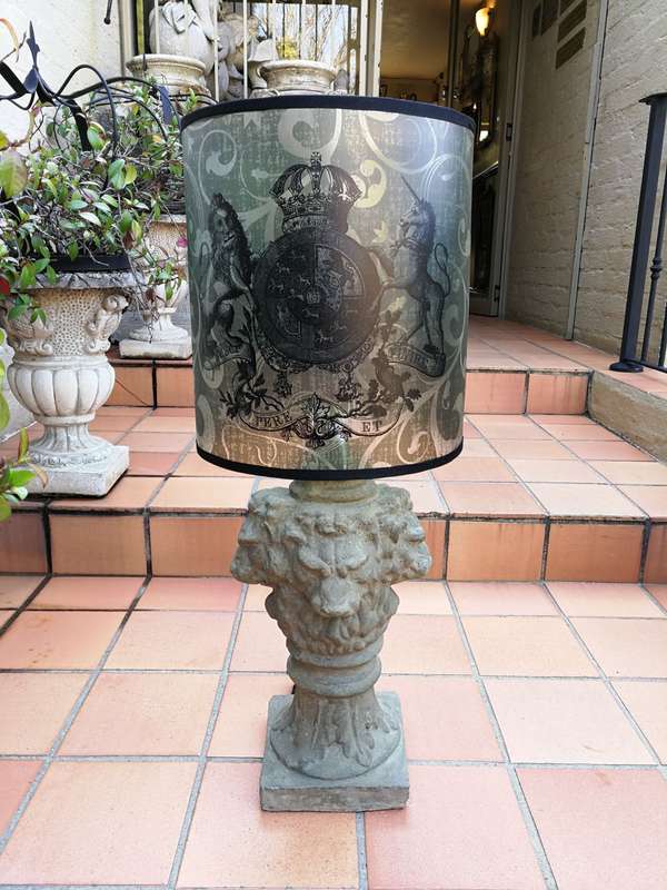 A Hand-made Lampshade with Crown and Lion (excludes lamp)