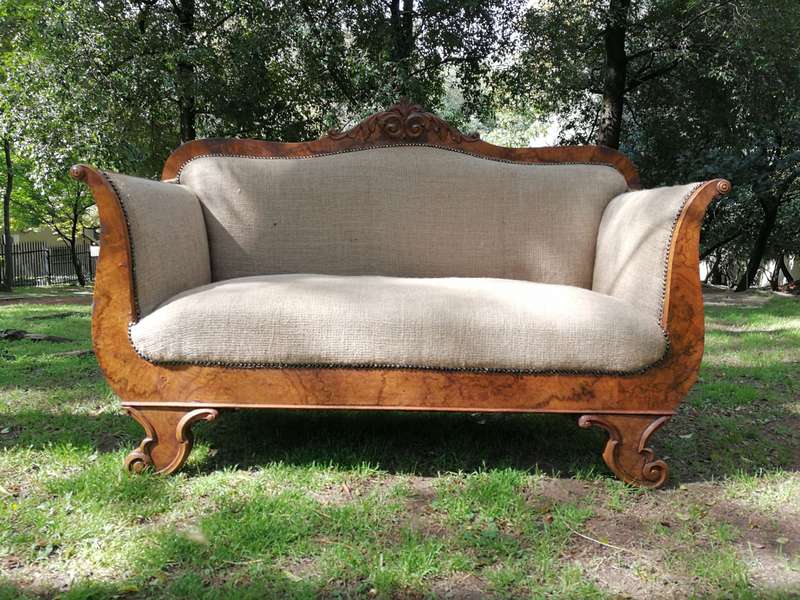 Biedermeir Walnut Settee  upholstered