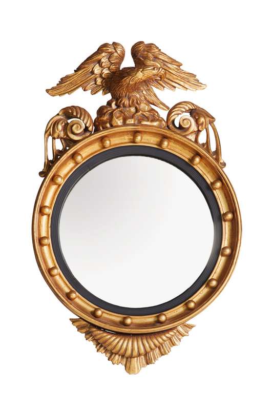 19th Century Regency Style Gilded Convex Mirror with Eagle Cresting
