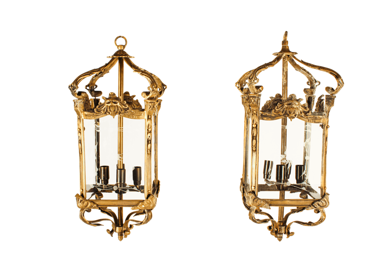 Set of 3 Chandelier Lantern with Brass