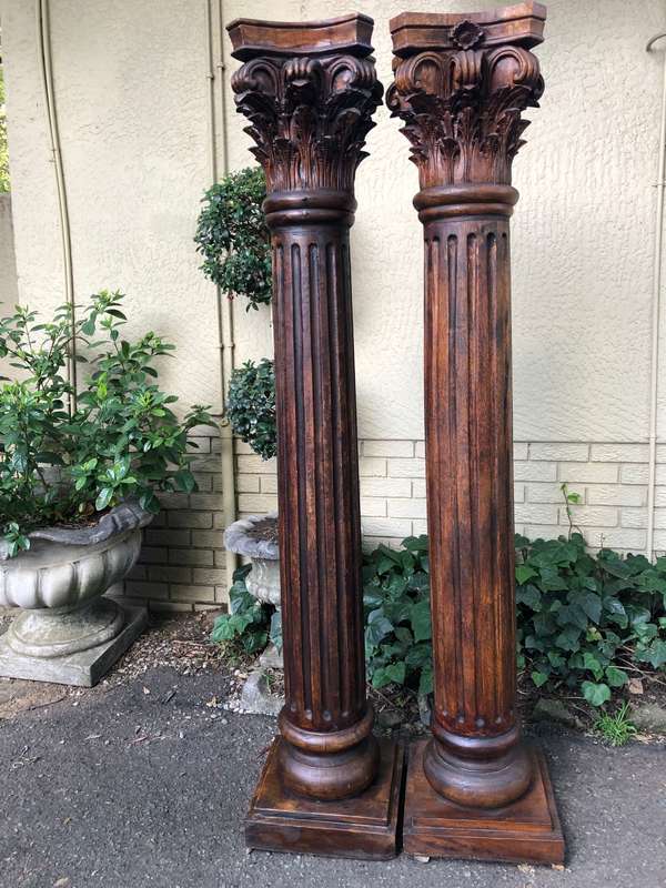 Pair of Carved Wooden Columns 2mH and base 400cm