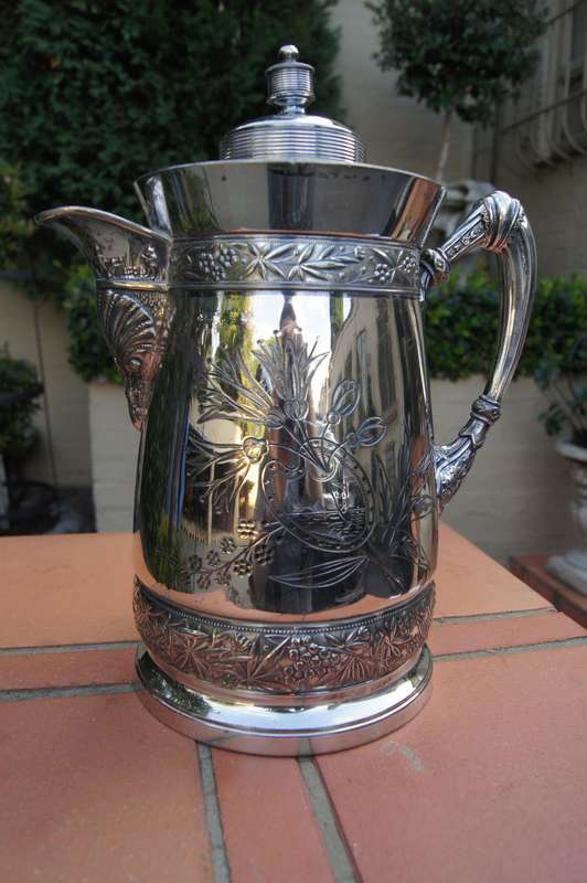 Simpson, Hall & Miller Ornate 1800 Silver Plate Water Pitcher
