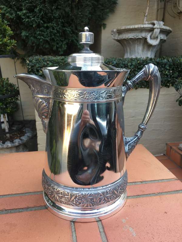 Antique Victorian Silver Plate Water Pitcher, circa mid 1800 (has dents and tarnished) - ND
