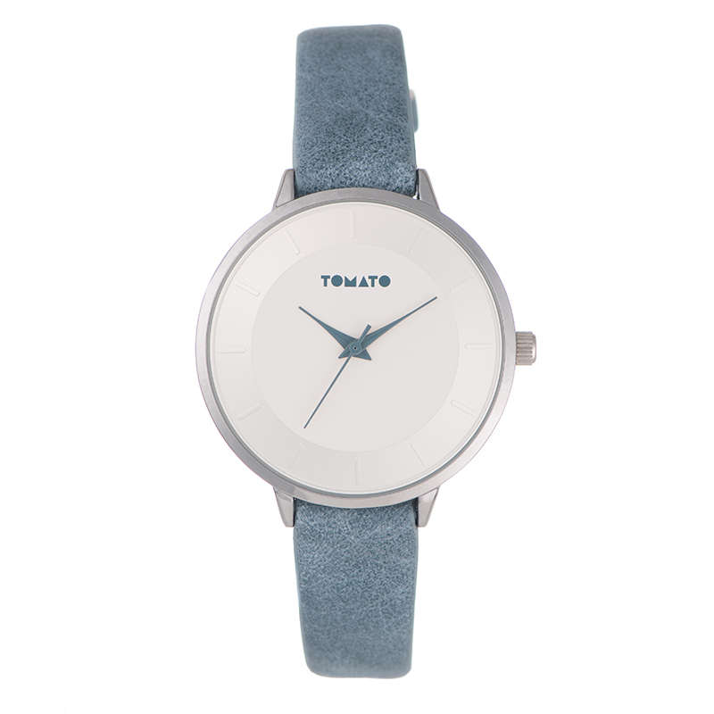 Tomato T53-3169 baby Blue Vegan Leather Ladies Timepiece With White Dial, Silver Case (NEW)