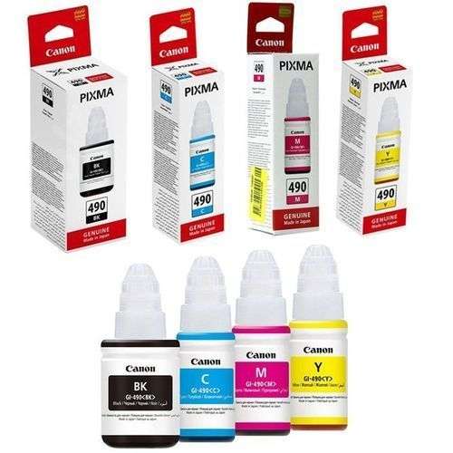 Canon GI 490 Bottles Ink Black, Cyan, Magenta & Yellow (OEM) - Genuine