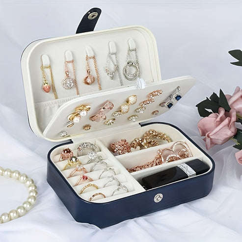 Portable Double Layer Imitation Leather Jewelry Storage Box