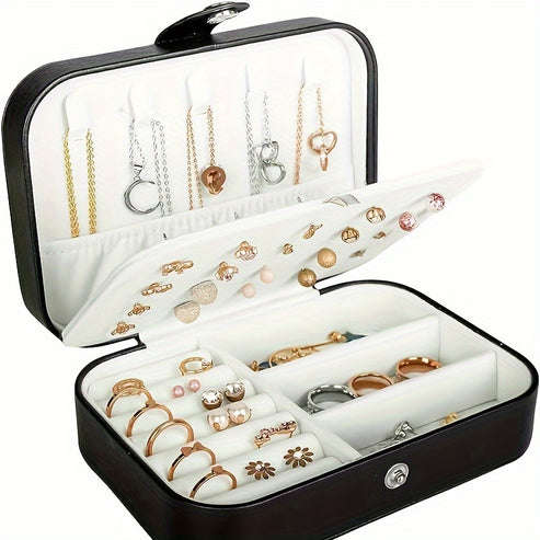 Portable Double Layer Imitation Leather Jewelry Storage Box