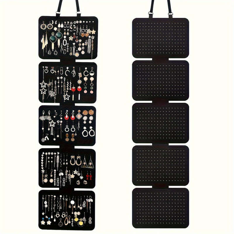 1pc Elegant Black Felt Jewelry Organizer 5 Tiers Hanging Storage