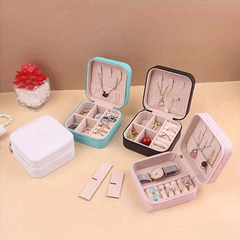 1 Piece Faux Leather Jewelry Storage Box Portable Travel Jewelry Box with Compartments