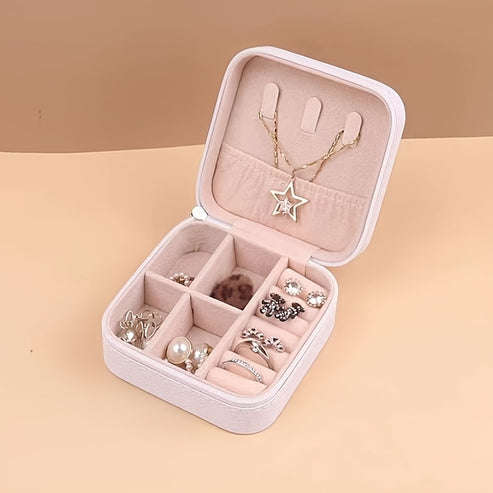 1 Piece Faux Leather Jewelry Storage Box Portable Travel Jewelry Box with Compartments