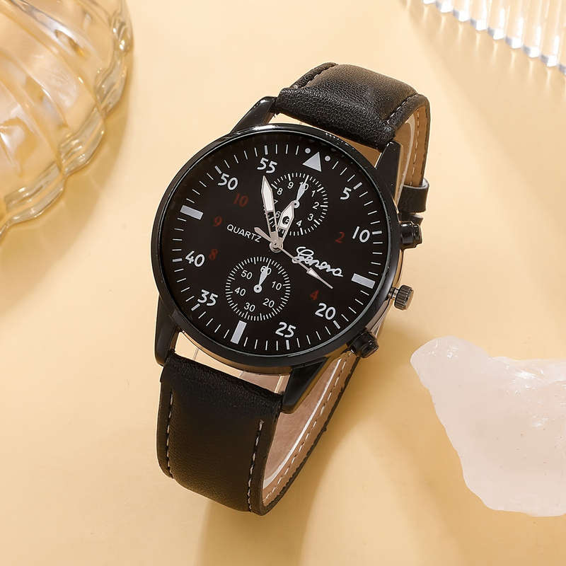 5-Piece Mens Casual Black Quartz Watch And Bracelet Set