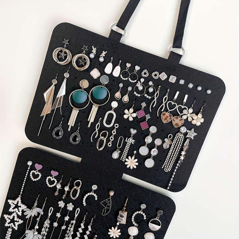 1pc Elegant Black Felt Jewelry Organizer 5 Tiers Hanging Storage