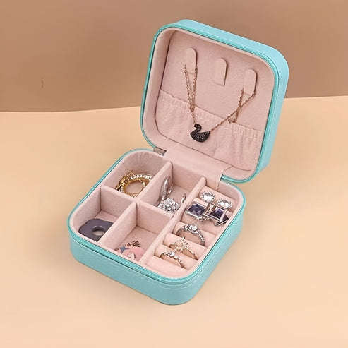 1 Piece Faux Leather Jewelry Storage Box Portable Travel Jewelry Box with Compartments