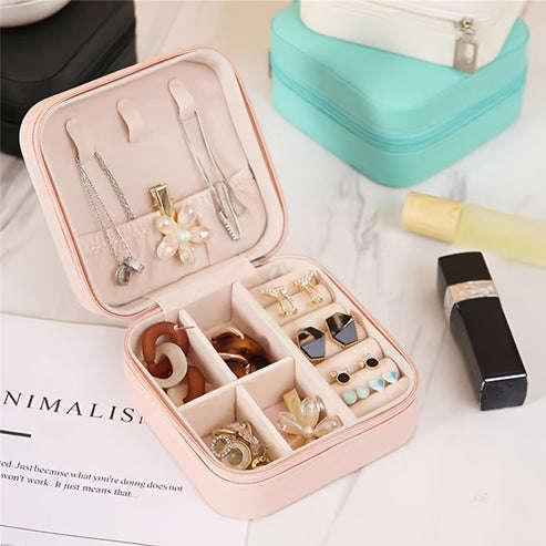 1 Piece Faux Leather Jewelry Storage Box Portable Travel Jewelry Box with Compartments