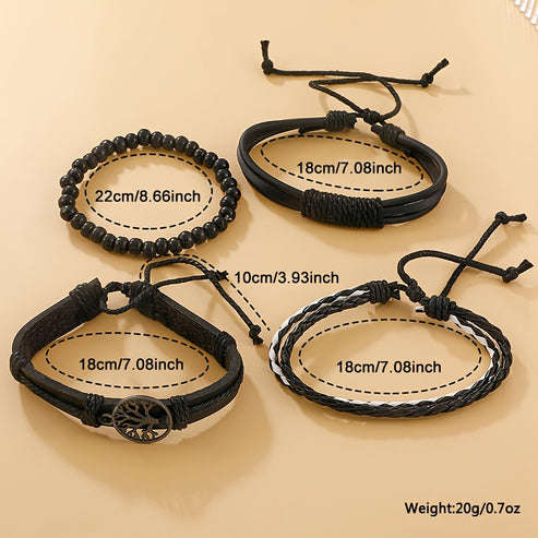 5-Piece Mens Casual Black Quartz Watch And Bracelet Set