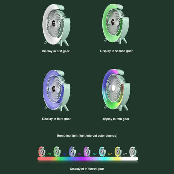 180 Degree Rotating Rechargeable Desk Fan With Colorful Night Light