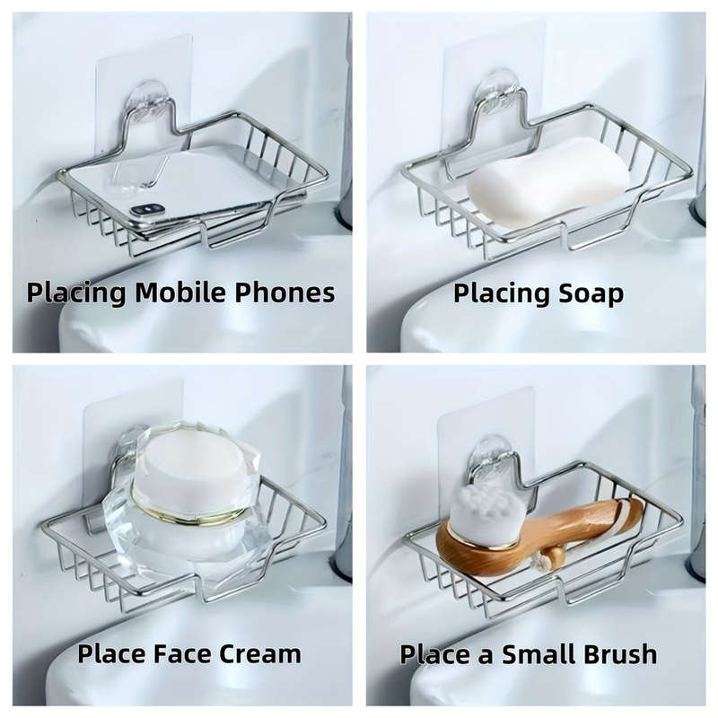 1pc Stainless Steel Wall Mounted Soap Dish - Rust-Proof Drainable Bathroom and Kitchen Accessories