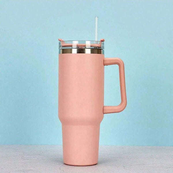 Cold Drink Cup With Handle And Straw, Stainless Steel Flat Bottom Cup With Handle