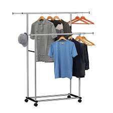 Stainless Steel Double-Pole Clothes Hanger/Rack, Rolling Bar Rail Rack, Adjustable Premium Double-Po