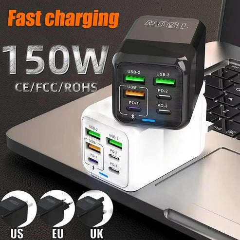 150W Super Fast Charger 3 x USB Port And 3 x PD Port