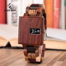 Fashion Casual Square Wooden Quartz Unique Dial Wood Mens Watch