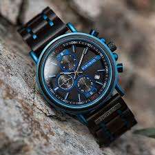 Natural Ebony and Blue Stainless Steel