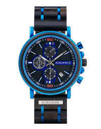 Natural Ebony and Blue Stainless Steel