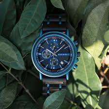Natural Ebony and Blue Stainless Steel