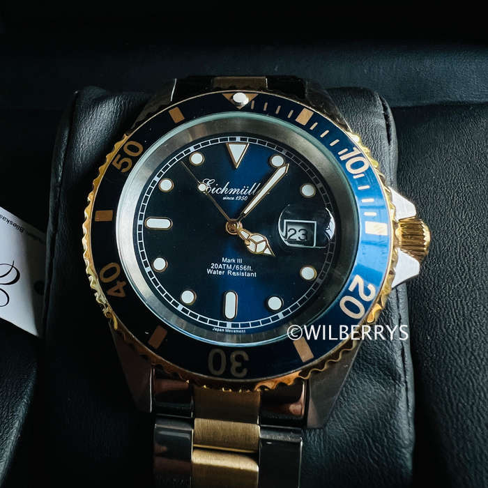 EICHMULLER GERMANY Mark III Diver 20ATM Two Tone/Blue Stainless Steel Watch