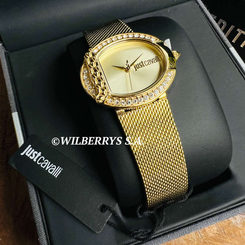 omg!!*** R7,000.00 ROBERO CAVALLI Women`s Jungle Fever Steel Milanese Zirconia Gold Watch GENUINE
