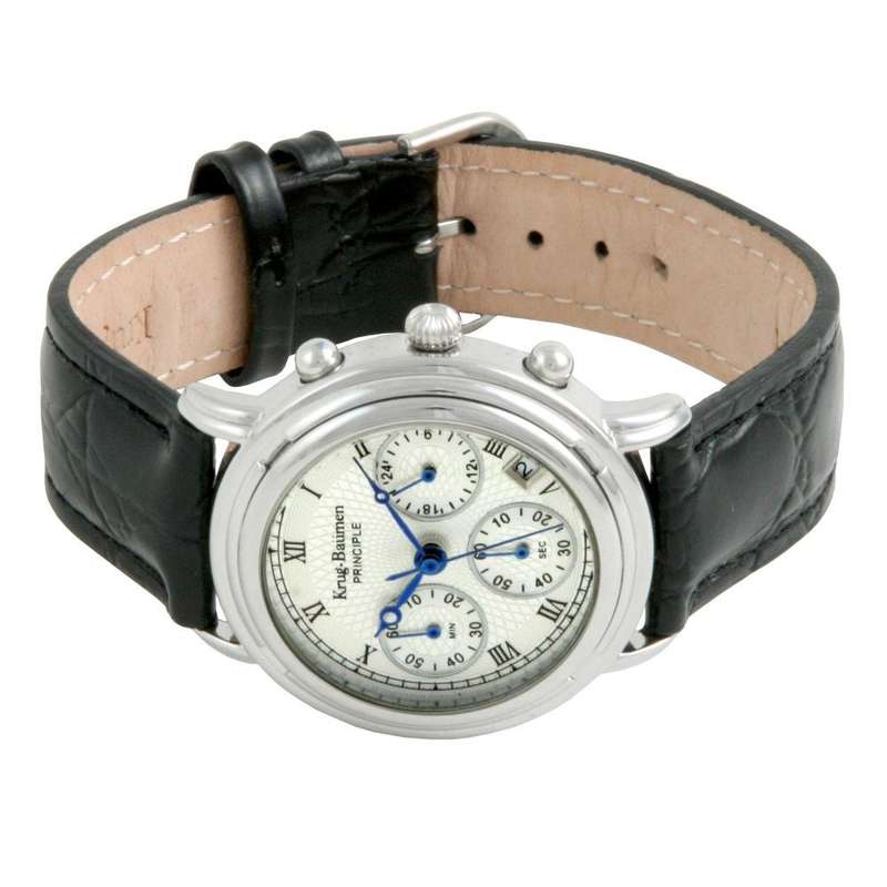 Retail: R7,000.00 Krug-Baumen Men`s Principle Genuine Black Leather Chrono Watch BRAND NEW