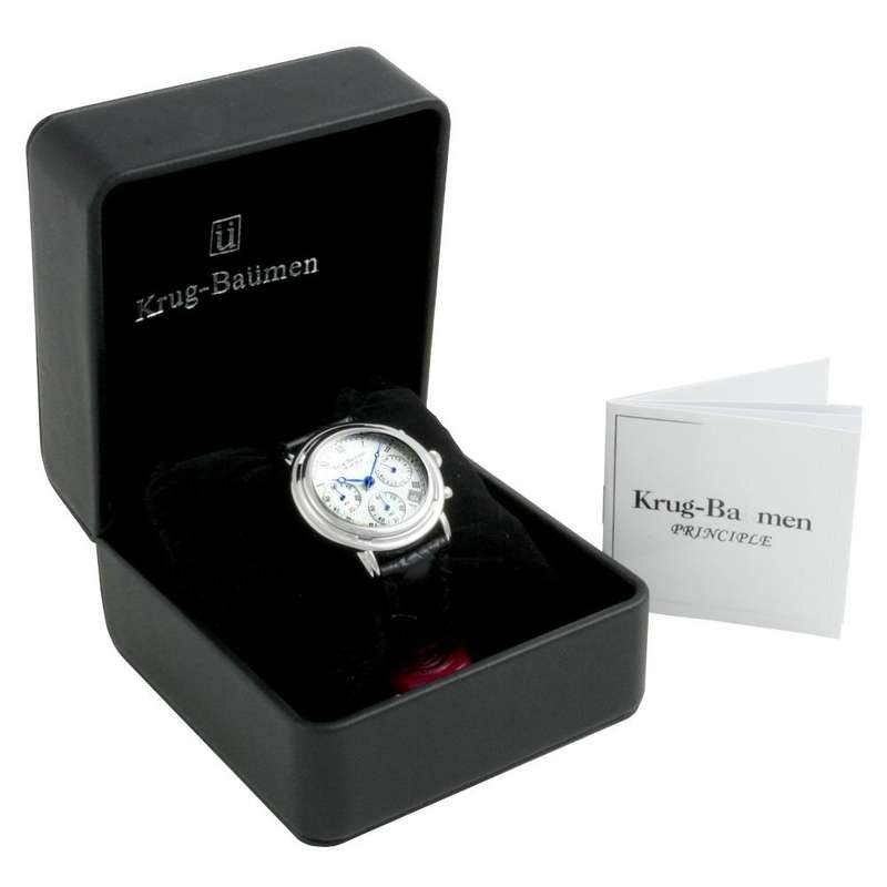 Retail: R7,000.00 Krug-Baumen Men`s Principle Genuine Black Leather Chrono Watch BRAND NEW