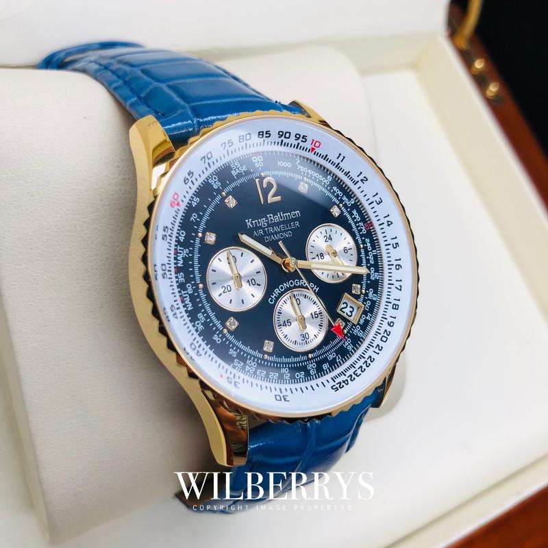 Retail: R10,000.00 Krug-Baumen Men`s Air Traveller 42mm Diamond BLU EDITION Watch  NEW