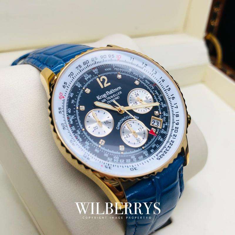 Retail: R10,000.00 Krug-Baumen Men`s Air Traveller 42mm Diamond BLU EDITION Watch  NEW