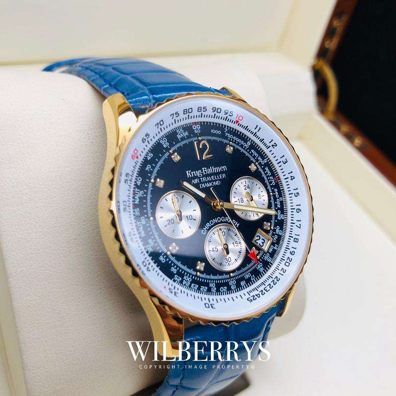 Retail: R10,000.00 Krug-Baumen Men`s Air Traveller 42mm Diamond BLU EDITION Watch  NEW