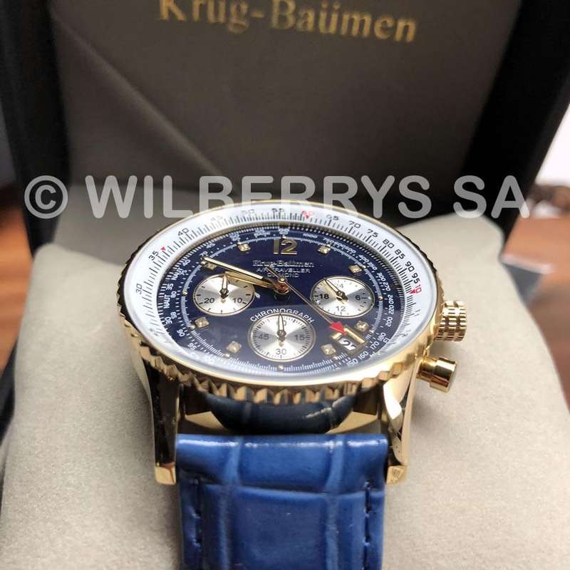 Retail: R10,000.00 Krug-Baumen Men`s Air Traveller 42mm Diamond BLU EDITION Watch  NEW