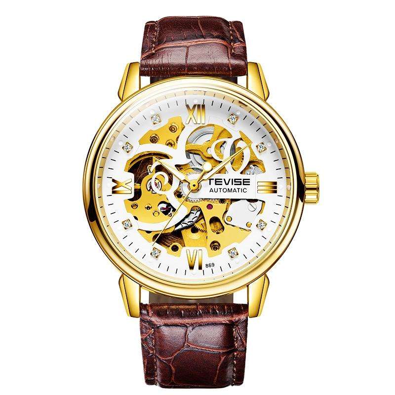 TEVISE Men's Metropolis Leather Gold/White Watch